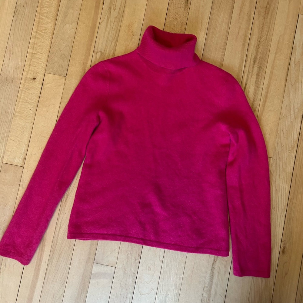 Bright Pink Cashmere Turtleneck Sweater